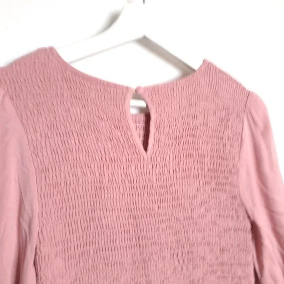 Meroketty Mini Dress Womens S Pink Smocked Tiered‎ Long Sleeve NWoT Flowy - Picture 6 of 13